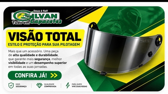 Gilvan Capacetes. Visão total. Estilo e proteção para sua pilotagem. Confira já!
